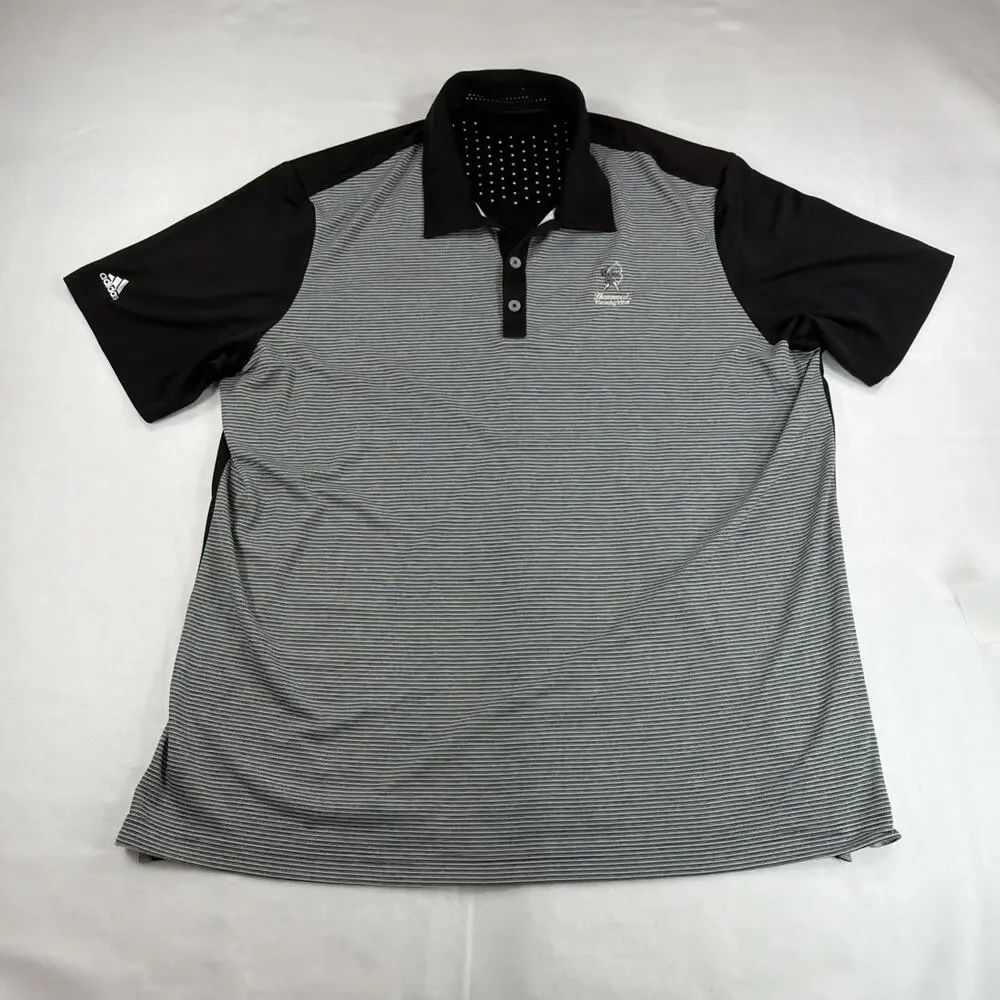 Adidas Climachill Golf Polo Mens XL Black Gray Striped Sherwood Country Club